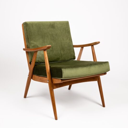 RELOVED ARMCHAIR OLIVE GREEN CUP OF TEA VINTAGE CHAIR VELVET